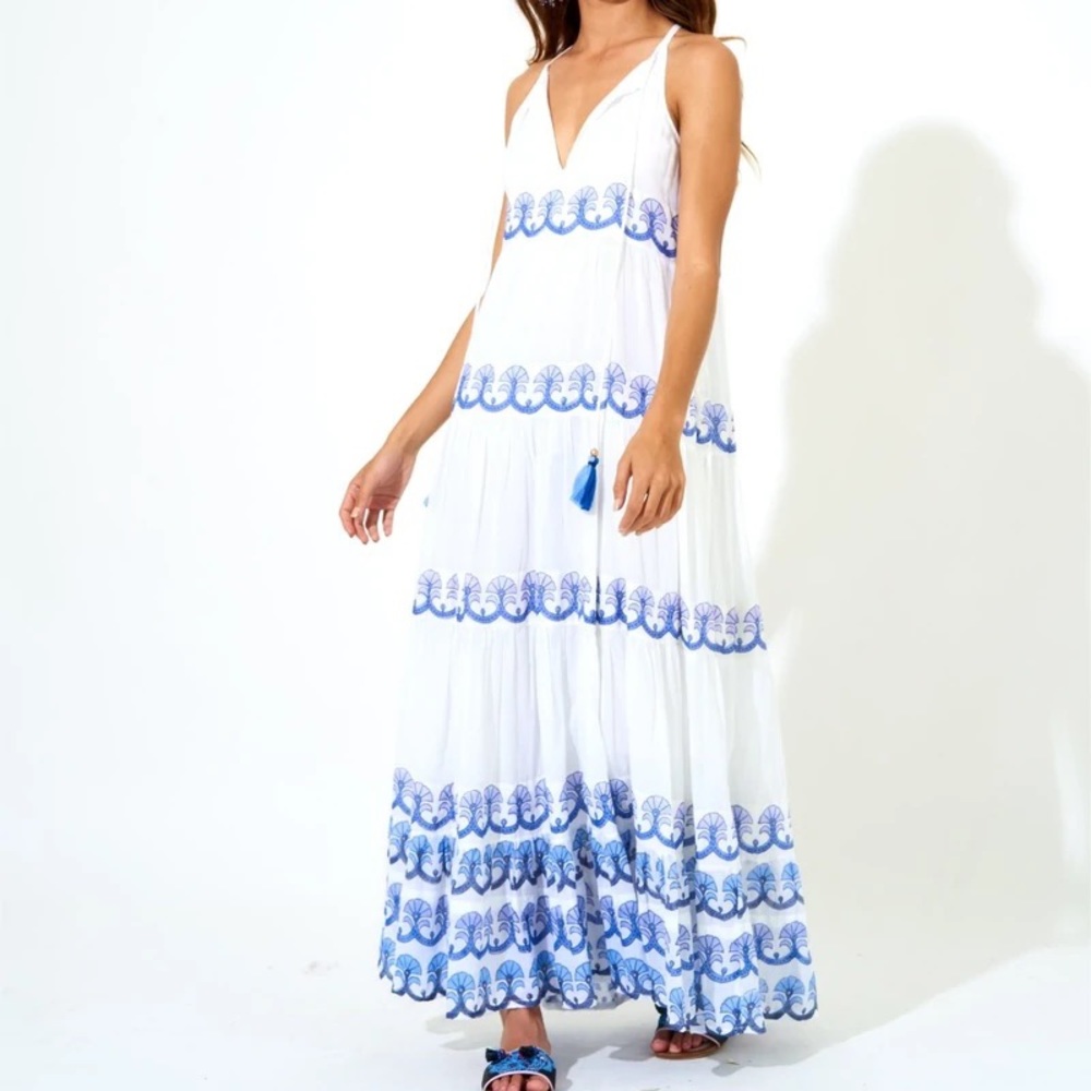 ISO OliphantDesign Long tiered tassel dress - Holland Blue